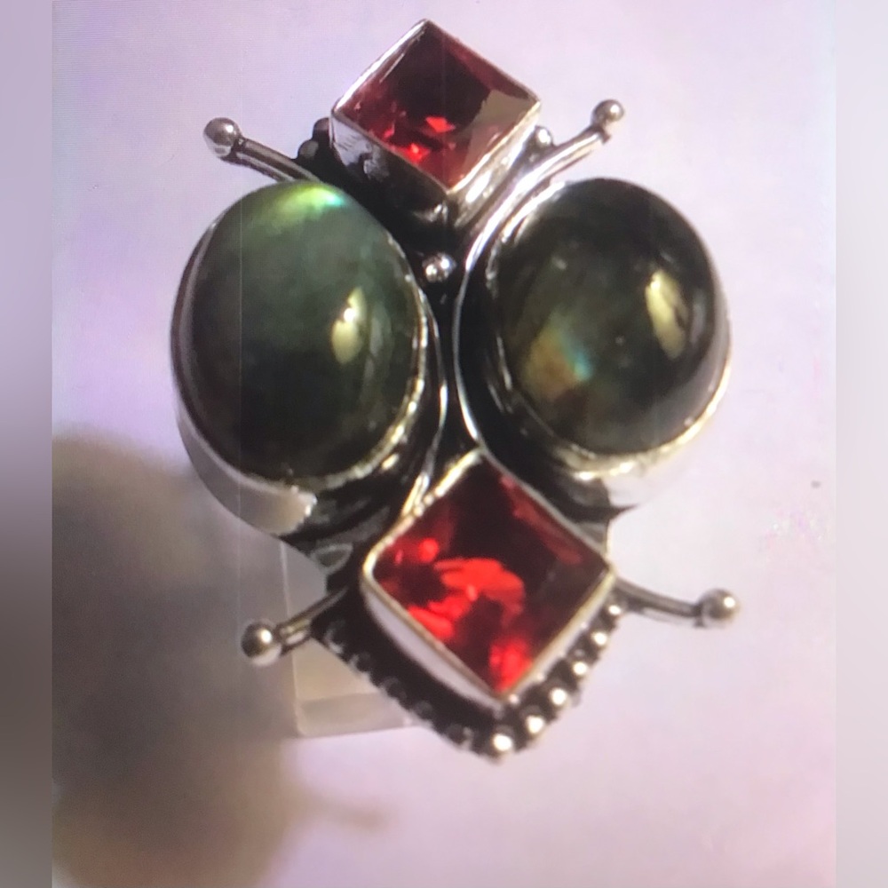 Labradorite Garnet Stamped 925 Sterling Silver Ring